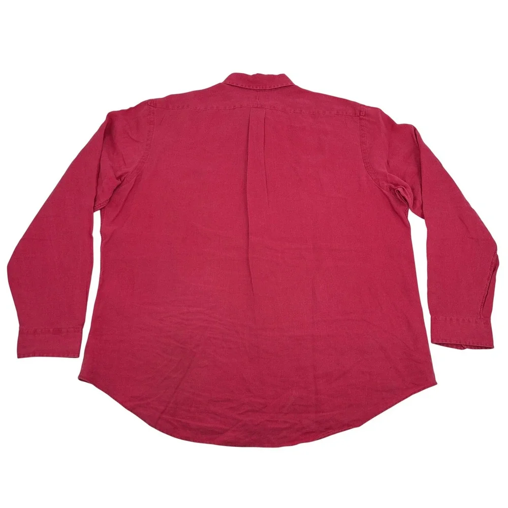 Ralph Lauren Button Down Shirt Mens XXL Fushia 100% Linen Long Sleeve Pony Logo